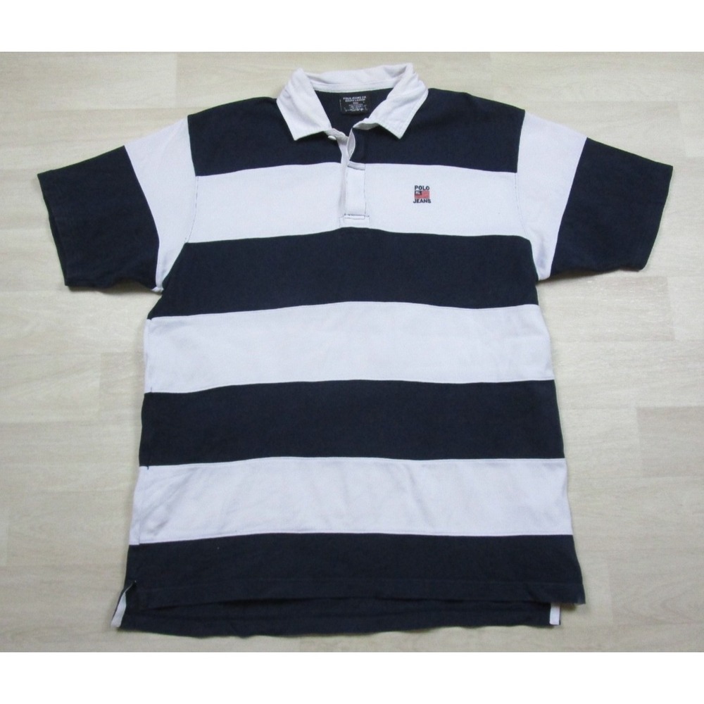 Vintage 90s Polo Jeans Co Ralph Lauren Rugby Shirt Men's (L) Cut & Sew Stripe